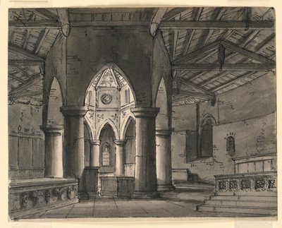 Scenografi, interiör av gotiska kapellet av Romolo Achille Liverani