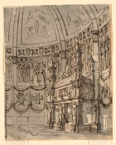Scenografi, interiör av gotiska kyrkan av Romolo Achille Liverani