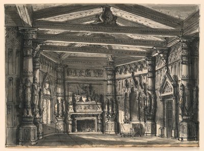 Scenografi, interiör av Gothic Hall av Romolo Achille Liverani