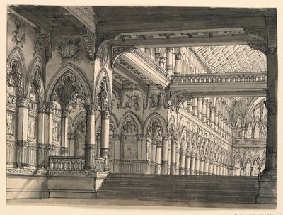 Scenografi, interiör av Gothic Hall av Romolo Achille Liverani