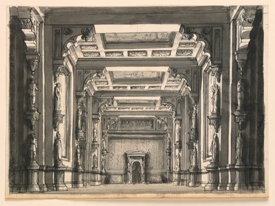 Scenografi, interiör av Gothic Hall av Romolo Achille Liverani