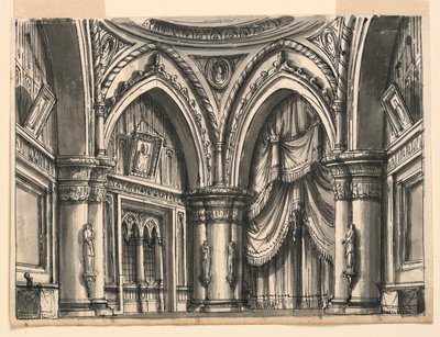 Scendesign, interiör av High Gothic Hall med Ogival Arches av Romolo Achille Liverani