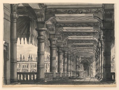 Scenografi, Loggia med fontän i ett orientaliskt palats av Romolo Achille Liverani