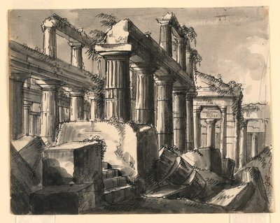 Scenografi, ruiner av tempel av Romolo Achille Liverani