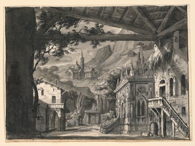Scenografi: Village in Hilly Landscape, för L