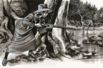 Annie Oakley skjuter en bock av Ron Embleton