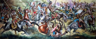 Slaget mellan indianer och soldater (gouache på papper) av Ron Embleton