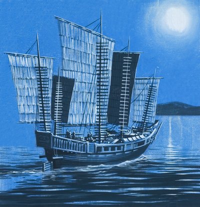 Kinesiskt skepp (gouache på papper) av Ron Embleton
