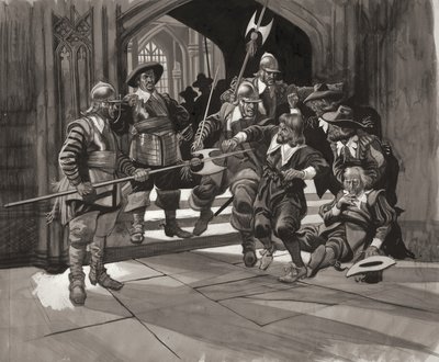 Överste Pride nekar vissa ledamöter av underhuset tillträde (gouache på papper) av Ron Embleton