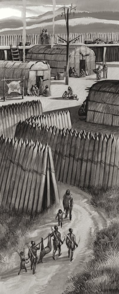 Befäst Huron-by (gouache på papper) av Ron Embleton