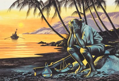 Marooned Man (gouache på papper) av Ron Embleton