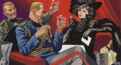 Mata Hari med en vän bland tyska överbefälhavare (gouache på papper) av Ron Embleton