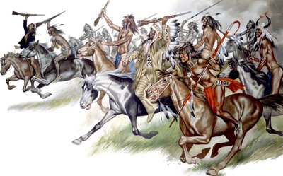 Indianer på hästryggen (gouache på papper) av Ron Embleton