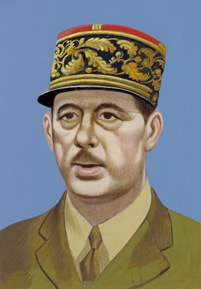 Porträtt av Charles De Gaulle (gouache på papper) av Ron Embleton
