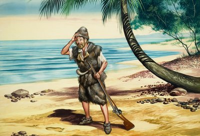 Robinson Crusoe (gouache på papper) av Ron Embleton