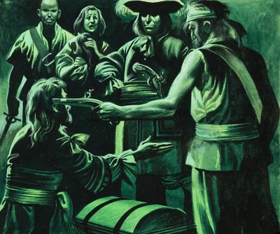 Sir Henry Morgan och skattkistan (gouache på papper) av Ron Embleton