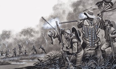 Under attack från Chavante-indianerna av Ron Embleton