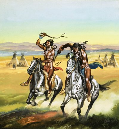 Oidentifierade indianer piskar sina hästar på av Ron Embleton