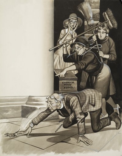 Kyrkoherde och kvinnor (gouache på papper) av Ron Embleton