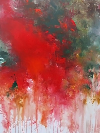 Karmosinröd, strömmande energi av Ron Halfant
