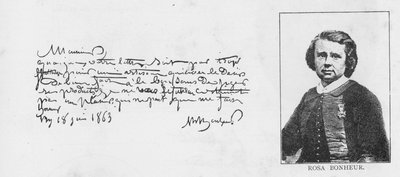 Rosa Bonheurs handstil och underskrift, 18 juni 1863 av Rosa Bonheur