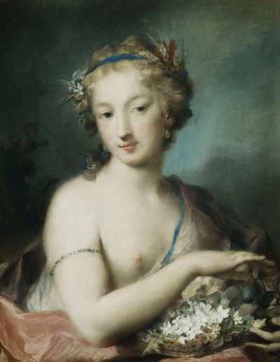 Flora, halvlängd, hålla plommon, av Rosalba Giovanna Carriera