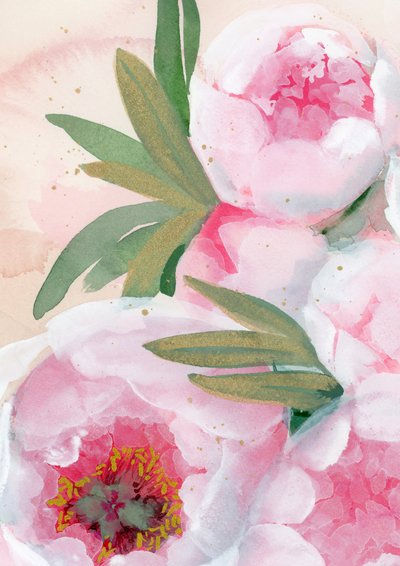 Akvarellmålade pionblommor av Rosana Laiz Blursbyai