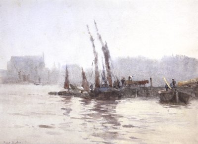 Lossning av pråmar (akvarell) av Rose Maynard Barton