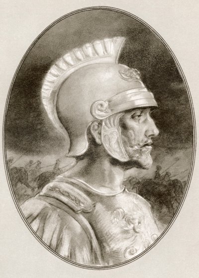 Ashoka, död 232 f.Kr., alias Ashoka den store. Indiska kejsaren under Mauryadynastin. Illustration av Gordon Ross, amerikansk konstnär och illustratör (1873-1946), från Living Biographies of Famous Rulers. av Ross Gordon