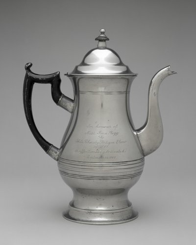 Kaffekanna eller tekanna, ca. 1830-1870 (tenn, oidentifierat trä) av Roswell (attr.to) Gleason
