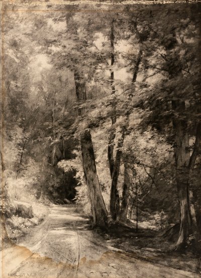 Fotogravyr av målning av en skogsscen av Roswell Morse Shurtleff