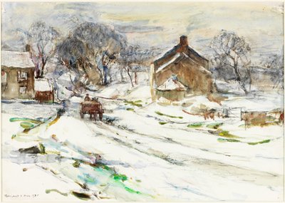 Ellerby - Winter (penna och akvarell på papper klistrat på kort) av Rowland Henry Hill