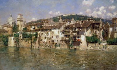 Adige in Verona, av Rubens Santoro (1859-1942), olja på duk av Rubens Santoro
