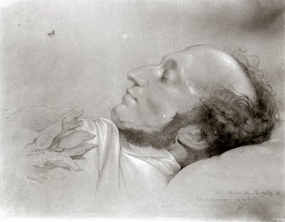 Felix Mendelssohn (1809-47) på sin dödsbädd, ca 1847 av Rudolf Julius Benno Huebner
