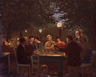 Ett "Heurigen" parti (färg litho) av Rudolf Klingsbogl