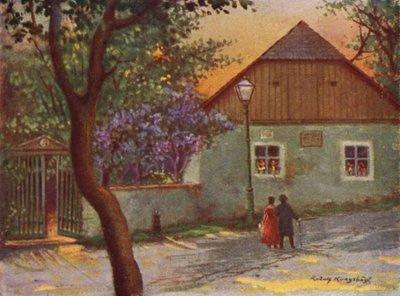 Johann Strauss lanthus i Wienförorten Salmannsdorf (färg litho) av Rudolf Klingsbogl