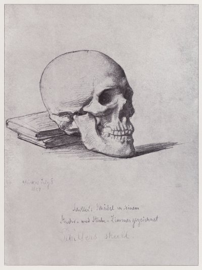 Schillers skalle (litho) av Rudolf Lehmann