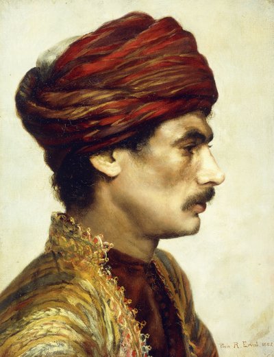 Profil Porträtt av en man i en röd turban, 1882 av Rudolphe Ernst