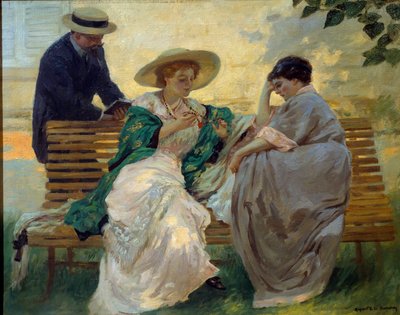 Good time: "The talk"" Grupp av borgerliga läser på en bänk av Rupert Bunny (1864-1947) 1885 av Rupert Charles Wolston Bunny