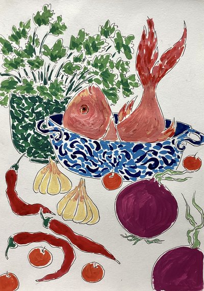 Färsk fisk och grönsaker av Rushati Chowdhury