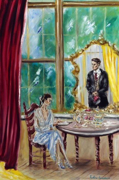 Afternoon Tea, 2022 (olja på duk) av Ruslana Levandovska