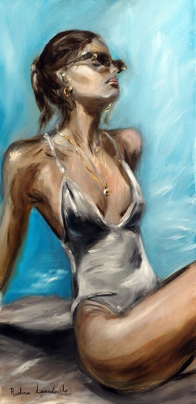 By the Pool, 2022 (olja på duk) av Ruslana Levandovska