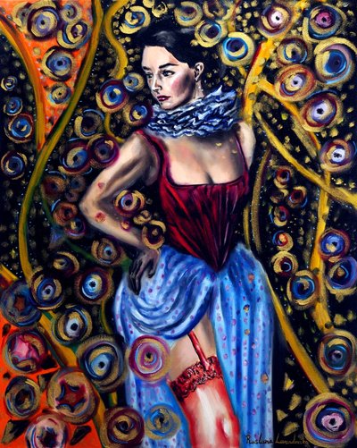 Carnival Tudor Girl, 2025 (olja på duk) av Ruslana Levandovska