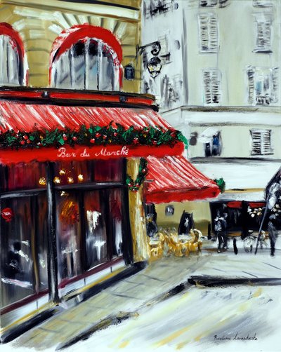 Jul på Bar Marche Paris, 2021 (olja på duk) av Ruslana Levandovska