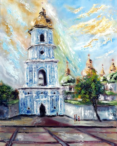 Golden Domed Kyiv Ukraina, 2022 (olja på duk) av Ruslana Levandovska