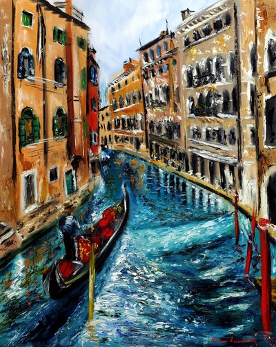 Gondol i Venedig Italien II, 2023 (olja på duk) av Ruslana Levandovska