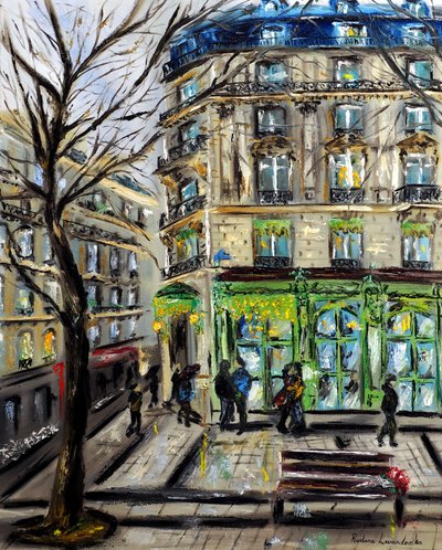 Laduree på Champs Elysees Paris, 2022 (olja på duk) av Ruslana Levandovska