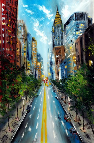 Manhattan Street New York, 2022 (olja på duk) av Ruslana Levandovska