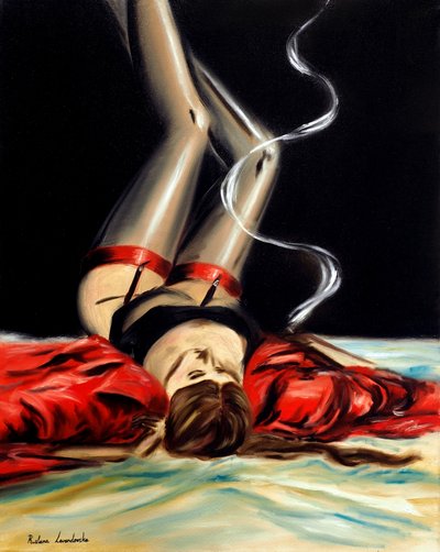 Sultry Scarlet, 2025 (olja på duk) av Ruslana Levandovska