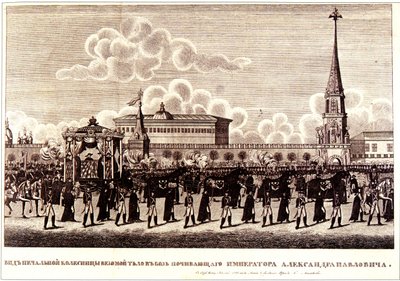 Begravningsceremoni för kejsar Alexander I i Kreml i Moskva, 1828 av Russian Master
